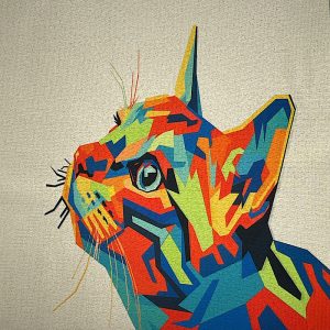Pannello Gobelin cm 47X47  Gatto Geometrico Multicolor