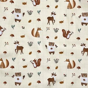 Cotone Volpi Orsi E Cervi Nel Bosco Fondo Beige