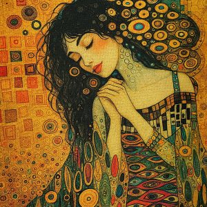 Pannello Gobelin cm 47X47 Donna Stile Klimt Vestito Colorato