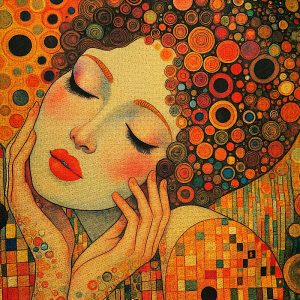 Pannello Gobelin cm 47X47 stampa digitale Donna Stile Klimt Appoggiata Sulle Mani