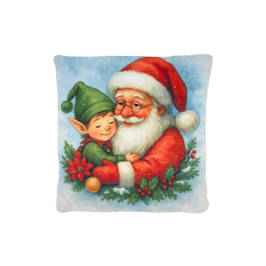 Cuscino Arredo Natalizio Velluto cm 45x45 Babbo e Folletto