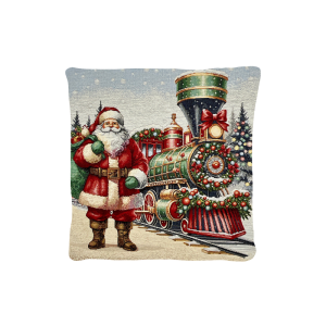 Cuscino Arredo Natalizio tessuto gobelin  cm 45x45 Babbo e Treno
