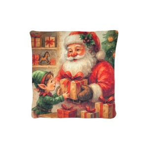 Cuscino Arredo Natalizio Velluto cm 45x45 Babbo Folletto e Regali