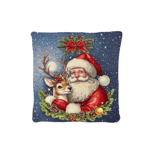 Cuscino Arredo Natalizio tessuto gobelin  cm 45x45 Babbo e Renna