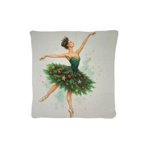 Cuscino Arredo Natalizio Velluto cm 45x45 Ballerina e Palline di Natale