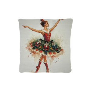 Cuscino Arredo Natalizio Velluto cm 45x45 Ballerina e Schiaccianoci