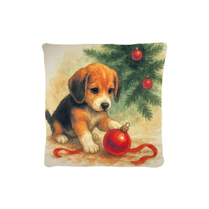 Cuscino Arredo Natalizio Velluto cm 45x45 Beagle e Pallina