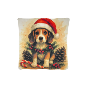 Cuscino Arredo Natalizio Velluto cm 45x45 Beagle Natale 1