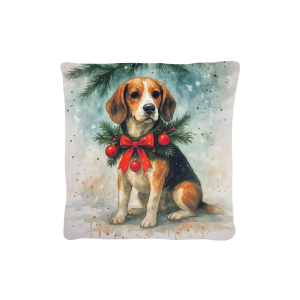 Cuscino Arredo Natalizio Velluto cm 45x45 Beagle Natalizio