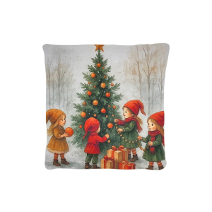 Cuscino Arredo Natalizio Velluto cm 45x45 Bimbi e Albero Natale