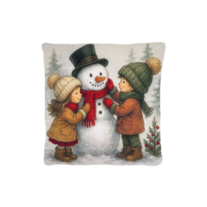 Cuscino Arredo Natalizio Velluto cm 45x45 Bimbi e Pupazzo di Natale