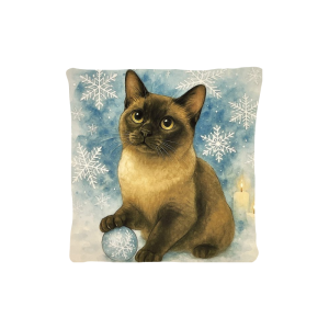 Cuscino Arredo Natalizio Velluto cm 45x45 Gattino e Pallina