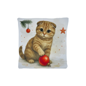 Cuscino Arredo Natalizio Velluto cm 45x45 Gattino Natale