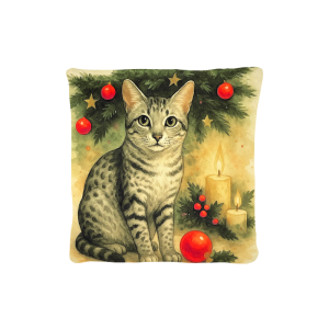 Cuscino Arredo Natalizio Velluto cm 45x45 Gatto Pallina e Candela
