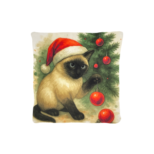 Cuscino Arredo Natalizio Velluto cm 45x45 Gatto Palline Natale