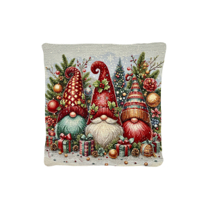 Cuscino Arredo Natalizio tessuto gobelin  cm 45x45 Gnomi e Regali