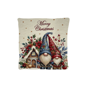 Cuscino Arredo Natalizio tessuto gobelin  cm 45x45 Gnomi Merry Christmas