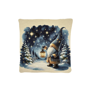 Cuscino Arredo Natalizio tessuto gobelin  cm 45x45 Gnomo e Lanterna