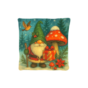 Cuscino Arredo Natalizio Velluto cm 45x45 Gnomo e Fungo