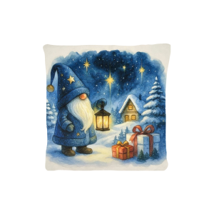 Cuscino Arredo Natalizio Velluto cm 45x45 Gnomo e Lanterna