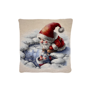 Cuscino Arredo Natalizio tessuto gobelin  cm 45x45 Gnomo Riflesso