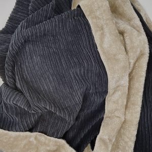 Coperta Plaid in Velluto a coste con Pelliccetta Nero Fumo 140x170