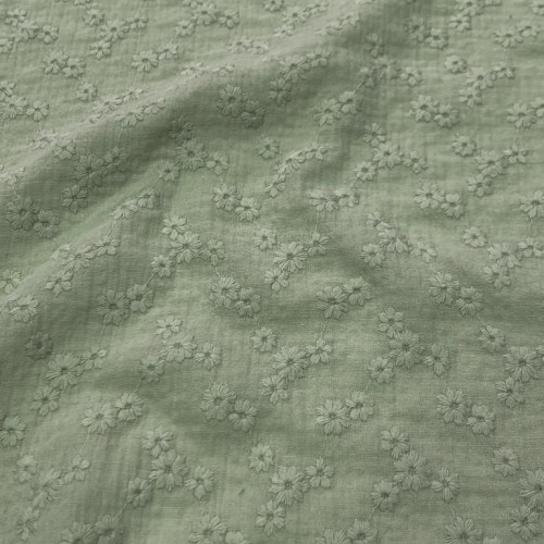 Mussola Doppia Garza Ricamata Esmee Verde